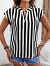 Striped Notched Neck Cap Sleeve Blouse Blouses - Tophatter Daily Deals