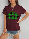 Plaid Lip Graphic Round Neck T-Shirt Wine Women's T-Shirts - Tophatter Daily Deals