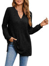 Slit Notched Pocketed Long Sleeve T-Shirt Women's T-Shirts - Tophatter Daily Deals