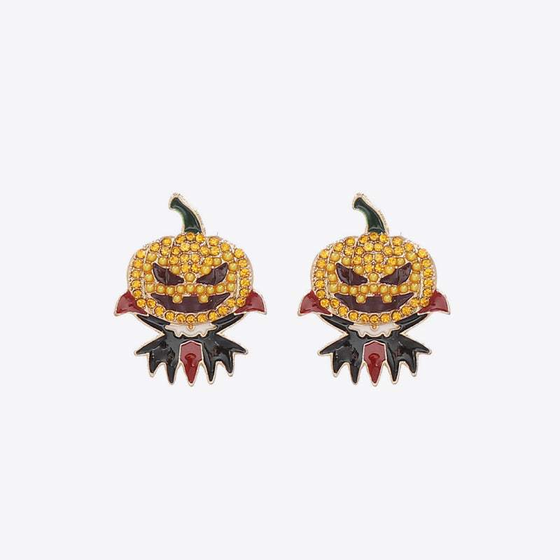 Demon Pumpkin Rhinestone Alloy Earrings Pumpkin One Size Earrings - Tophatter Daily Deals