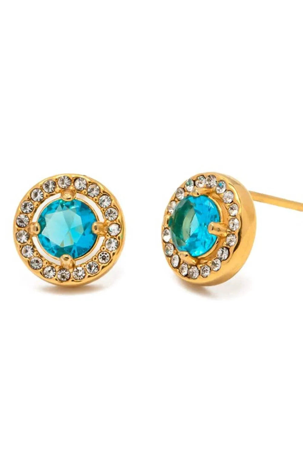 Inlaid Zircon Stainless Steel Stud Earrings Sky Blue One Size Earrings - Tophatter Daily Deals