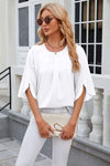 Round Neck Slit Half Sleeve Top Women's T-Shirts - Tophatter Daily Deals