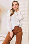 Double Take Eyelet Dropped Shoulder Round Neck Blouse Blouses - Tophatter Daily Deals