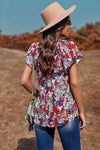 Floral Flutter Sleeve Tie-Neck Blouse Blouses - Tophatter Daily Deals