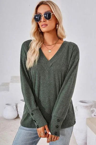 V-Neck Dropped Shoulder T-Shirt Matcha Green Women's T-Shirts - Tophatter Daily Deals