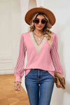 Contrast V-Neck Long Sleeve Blouse Blouses - Tophatter Daily Deals