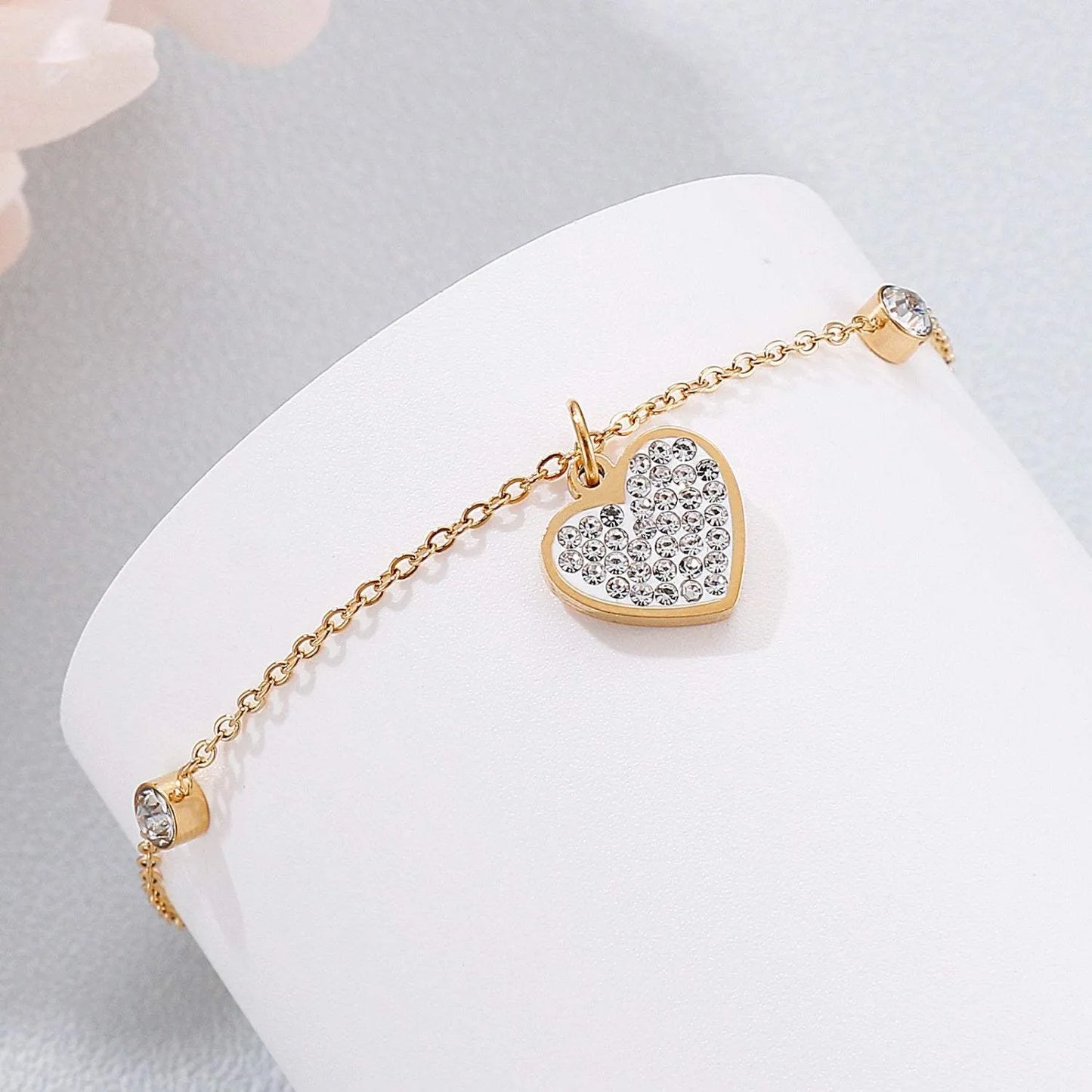 Inlaid Rhinestone Titanium Steel Heart Bracelet Bracelets - Tophatter Daily Deals