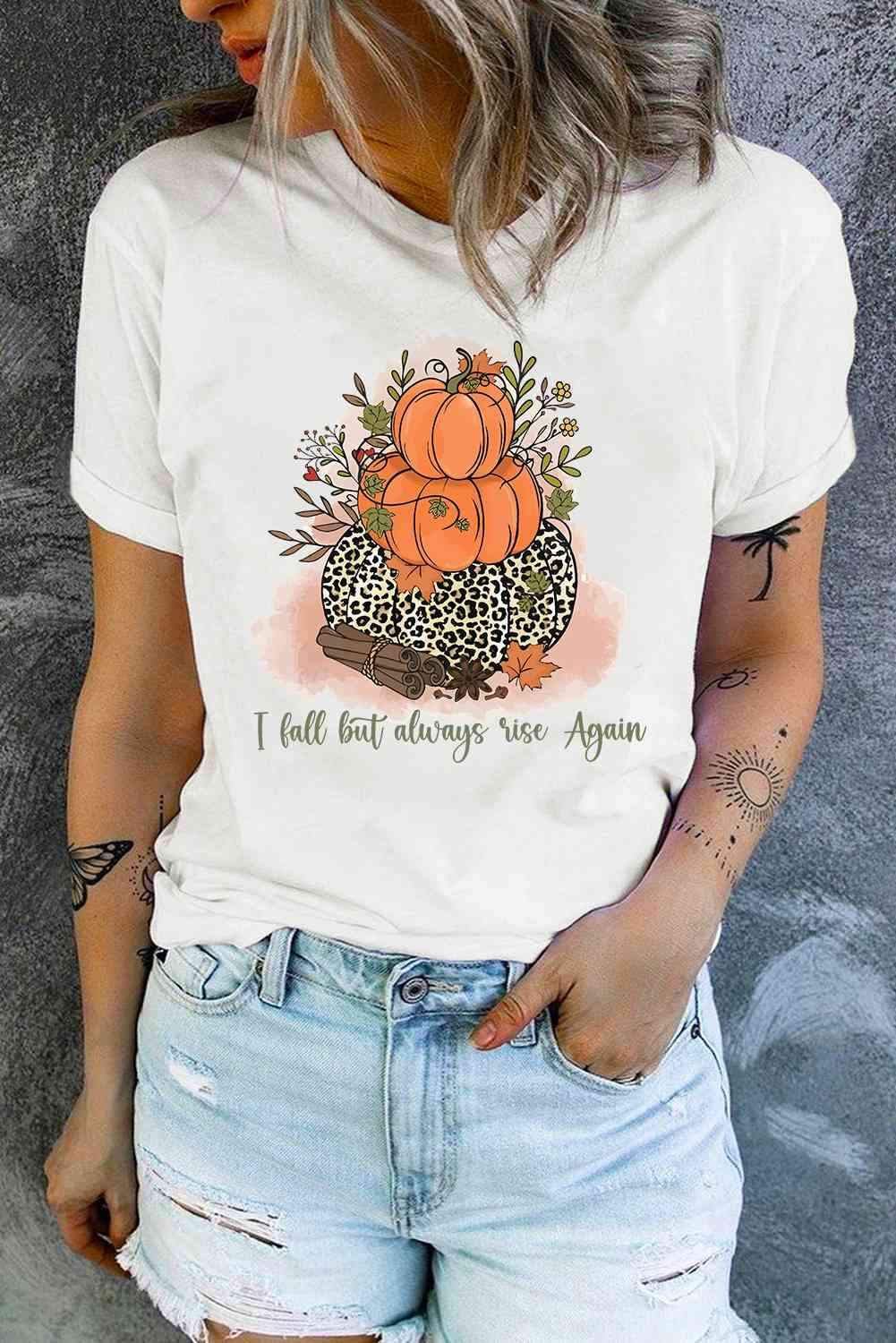 Short Sleeve Round Neck Pumpkin Graphic Tee Women's T-Shirts - Tophatter Daily Deals