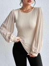 Pleated Puff Sleeve Round Neck Blouse Cream Blouses - Tophatter Daily Deals