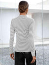 Striped Buttoned V-Neck Long Sleeve Top Blouses - Tophatter Daily Deals