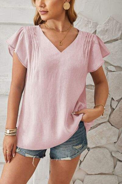 V-Neck Flutter Sleeve T-Shirt Women's T-Shirts - Tophatter Daily Deals