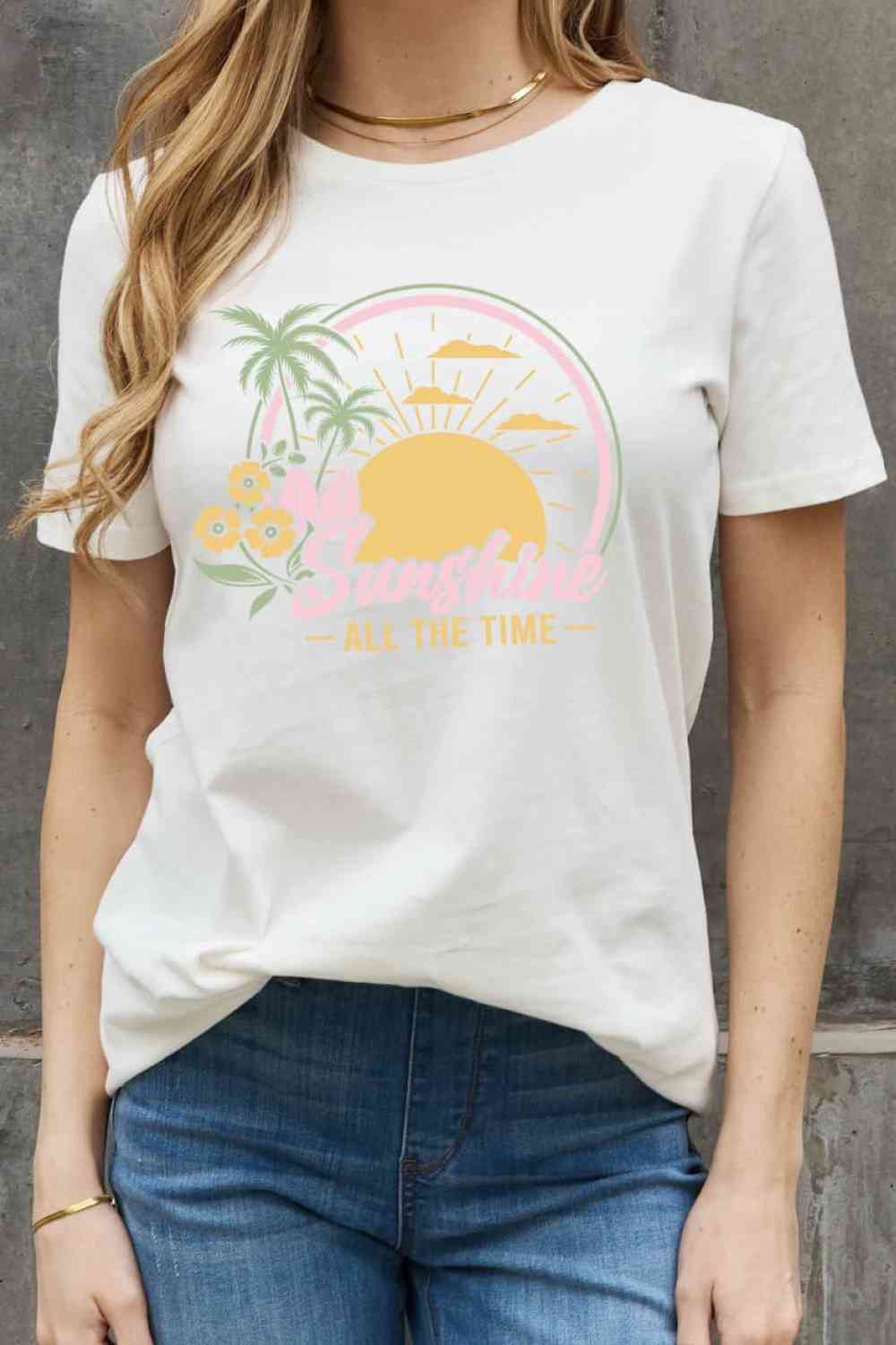 Simply Love Full Size SUNSHINE ALL THE TIME Graphic Cotton Tee Bleach Women's T-Shirts - Tophatter Daily Deals