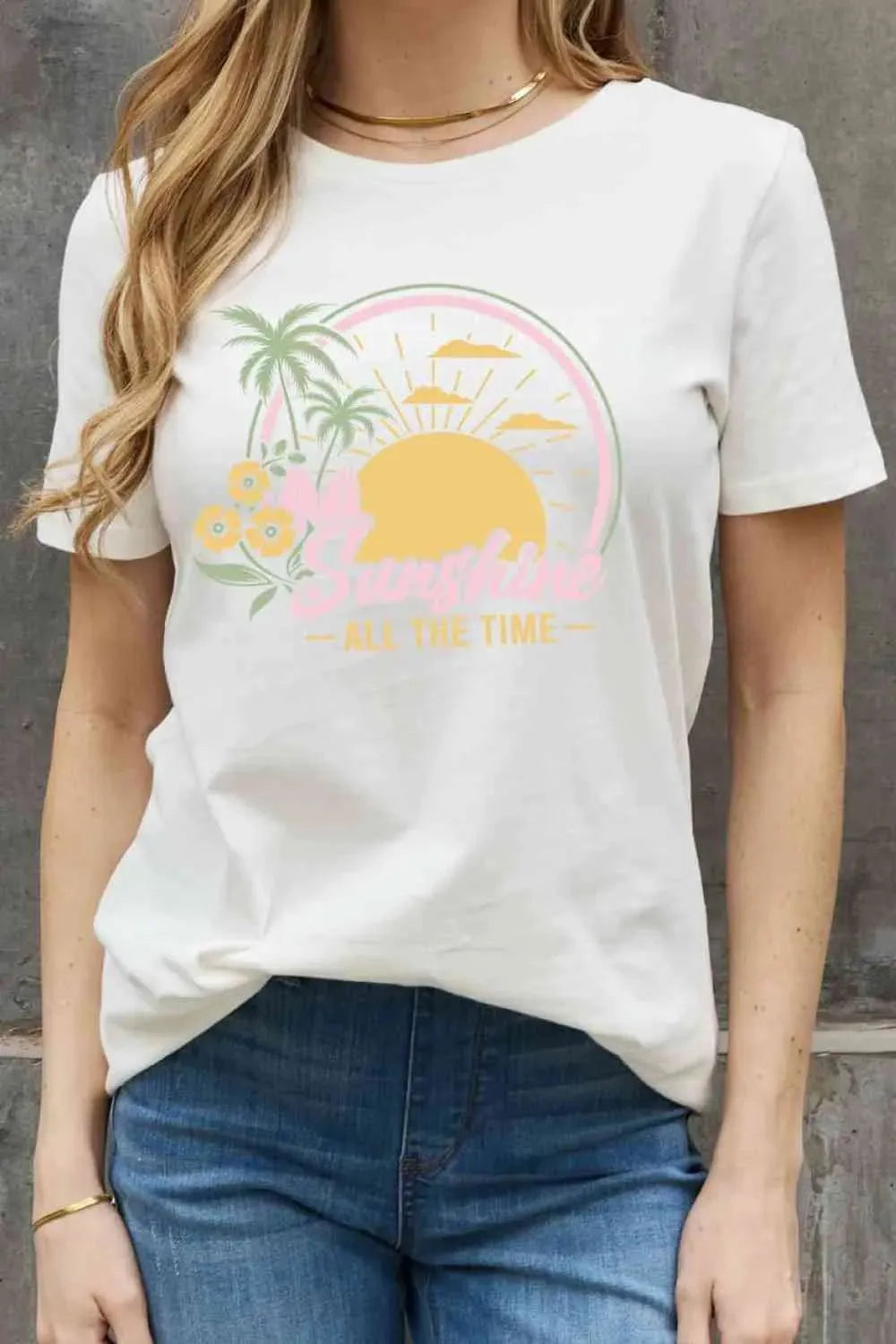 Simply Love Full Size SUNSHINE ALL THE TIME Graphic Cotton Tee Bleach Women's T-Shirts - Tophatter Daily Deals