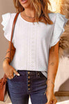 Eyelet Round Neck Flutter Sleeve Blouse Blouses - Tophatter Daily Deals