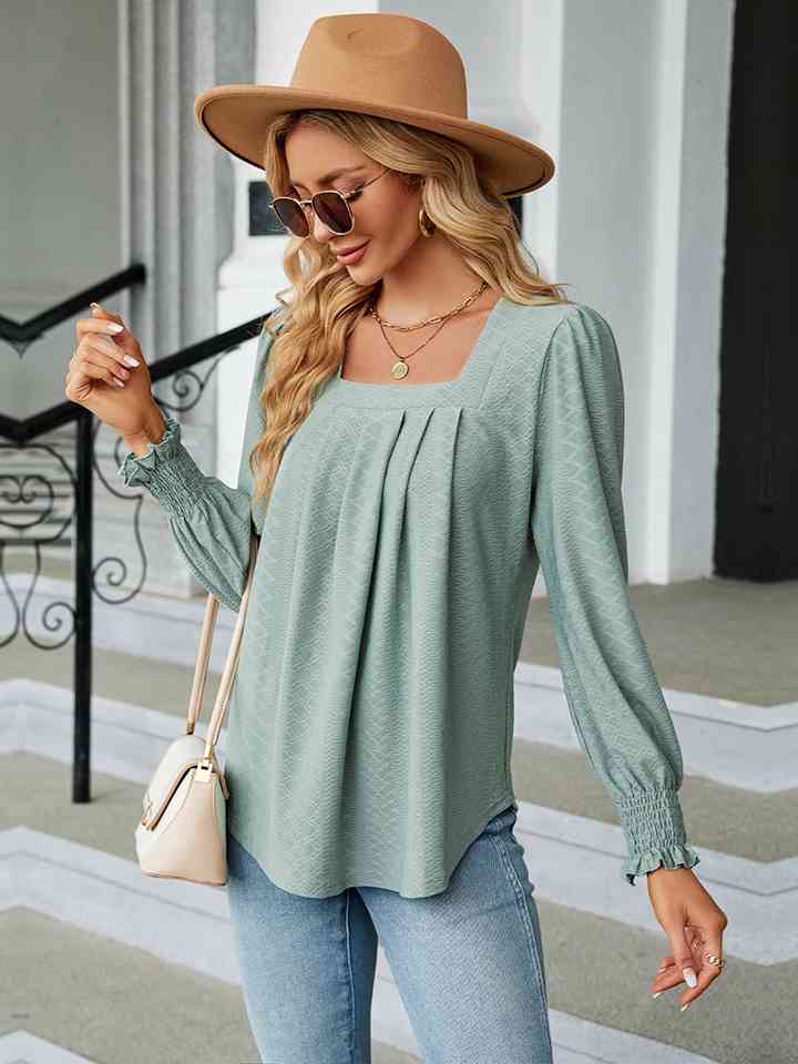 Square Neck Puff Sleeve Blouse Women's T-Shirts - Tophatter Daily Deals