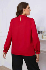 Melo Apparel Plus Size Frill Trim Flounce Sleeve Round Neck Blouse Blouses - Tophatter Daily Deals
