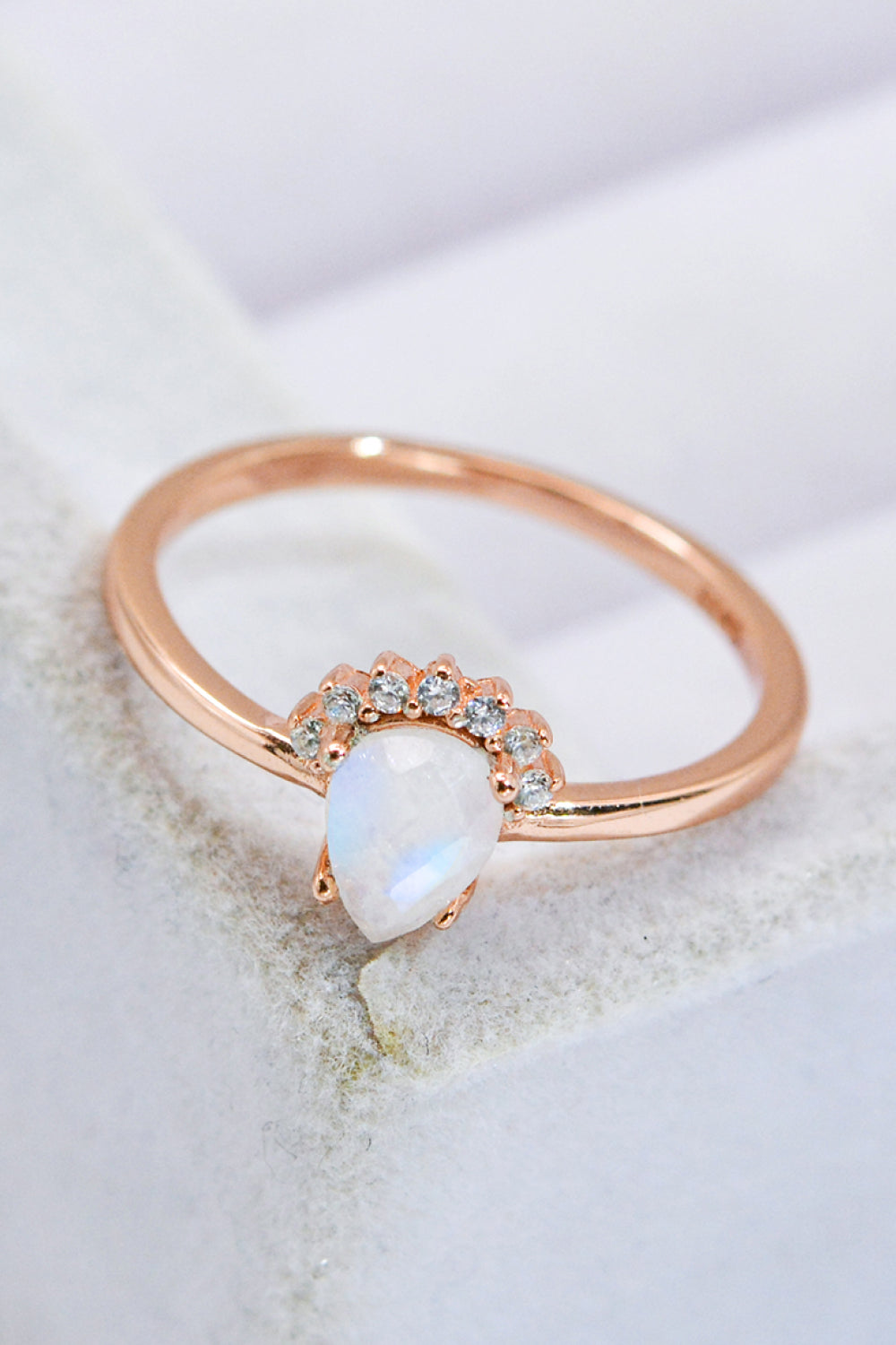 18K Rose Gold-Plated Pear Shape Natural Moonstone Ring Moonstone - Tophatter Daily Deals