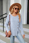 Buttoned Long Sleeve Slit Top Misty Blue Blouses - Tophatter Daily Deals