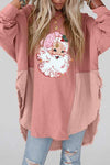 Santa Graphic Exposed Seams Round Neck Blouse Dusty Pink Blouses - Tophatter Daily Deals