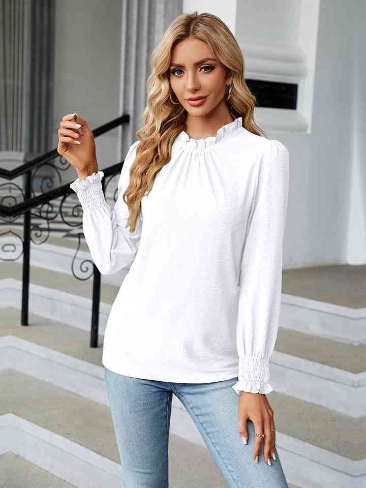 Round Neck Flounce Sleeve Blouse Women's T-Shirts - Tophatter Daily Deals