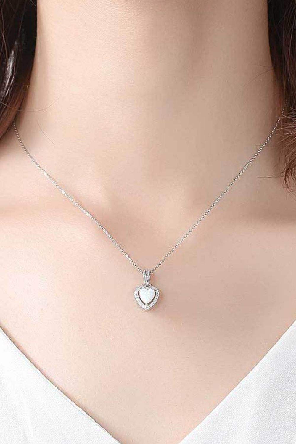 Opal Heart Pendant 925 Sterling Silver Necklace Opal - Tophatter Daily Deals