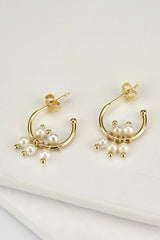 Pearl 925 Sterling Silver C-Hoop Earrings Earrings - Tophatter Daily Deals