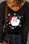 Santa Graphic Striped Long Sleeve T-Shirt Women's T-Shirts - Tophatter Daily Deals