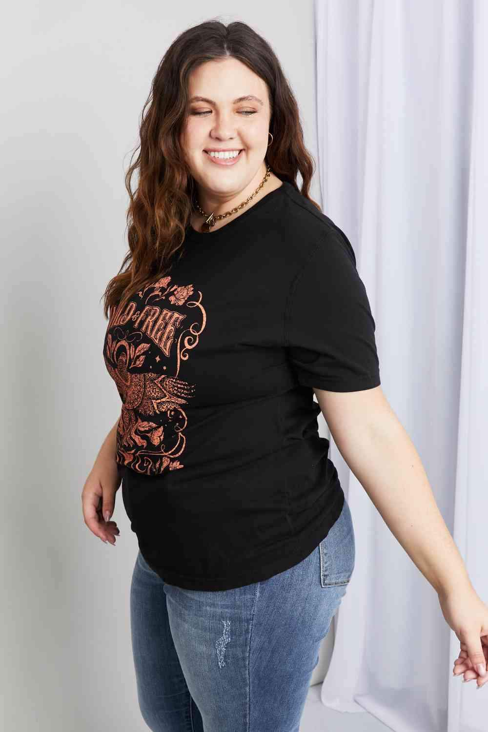 mineB Full Size WILD FREE Graphic Round Neck Tee - Tophatter Daily Deals