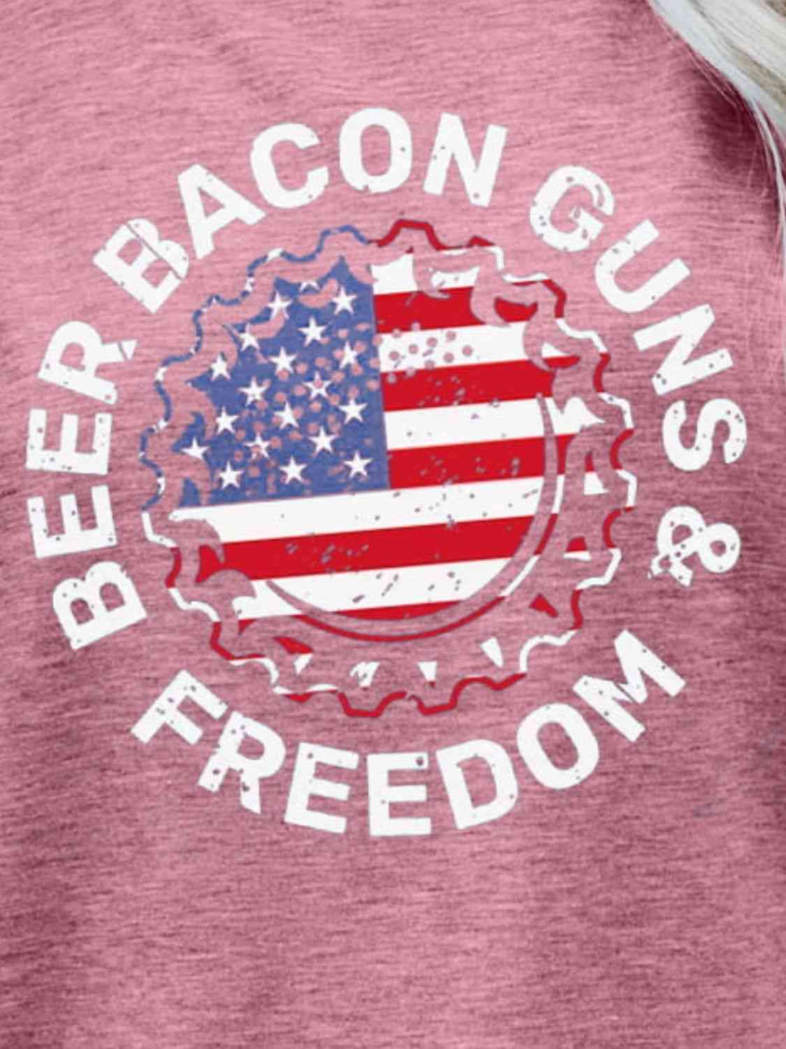 BEER BACON GUNS & FREEDOM US Flag Graphic Tee Women's T-Shirts - Tophatter Daily Deals