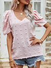 Swiss Dot Short Puff Sleeve Top Blouses - Tophatter Daily Deals