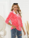 Tie-Dye Half Button Long Sleeve T-Shirt Women's T-Shirts - Tophatter Daily Deals