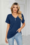 Decorative Button V-Neck T-Shirt Dark Navy Women's T-Shirts - Tophatter Daily Deals