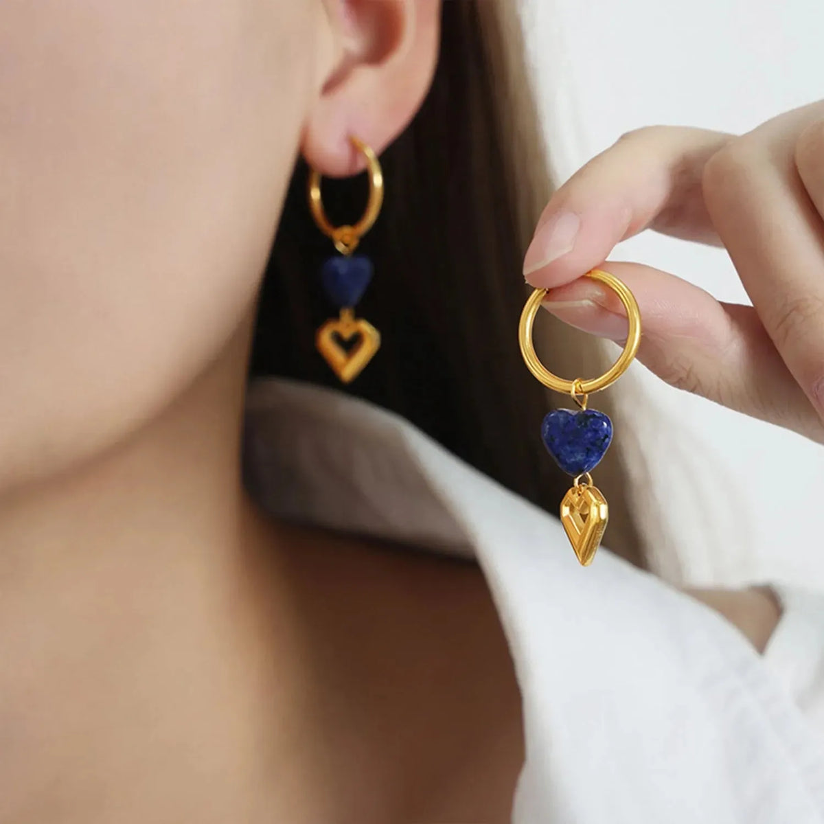 Heart Shape Lapis Lazuli Dangle Earrings Earrings - Tophatter Daily Deals