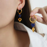 Heart Shape Lapis Lazuli Dangle Earrings Earrings - Tophatter Daily Deals
