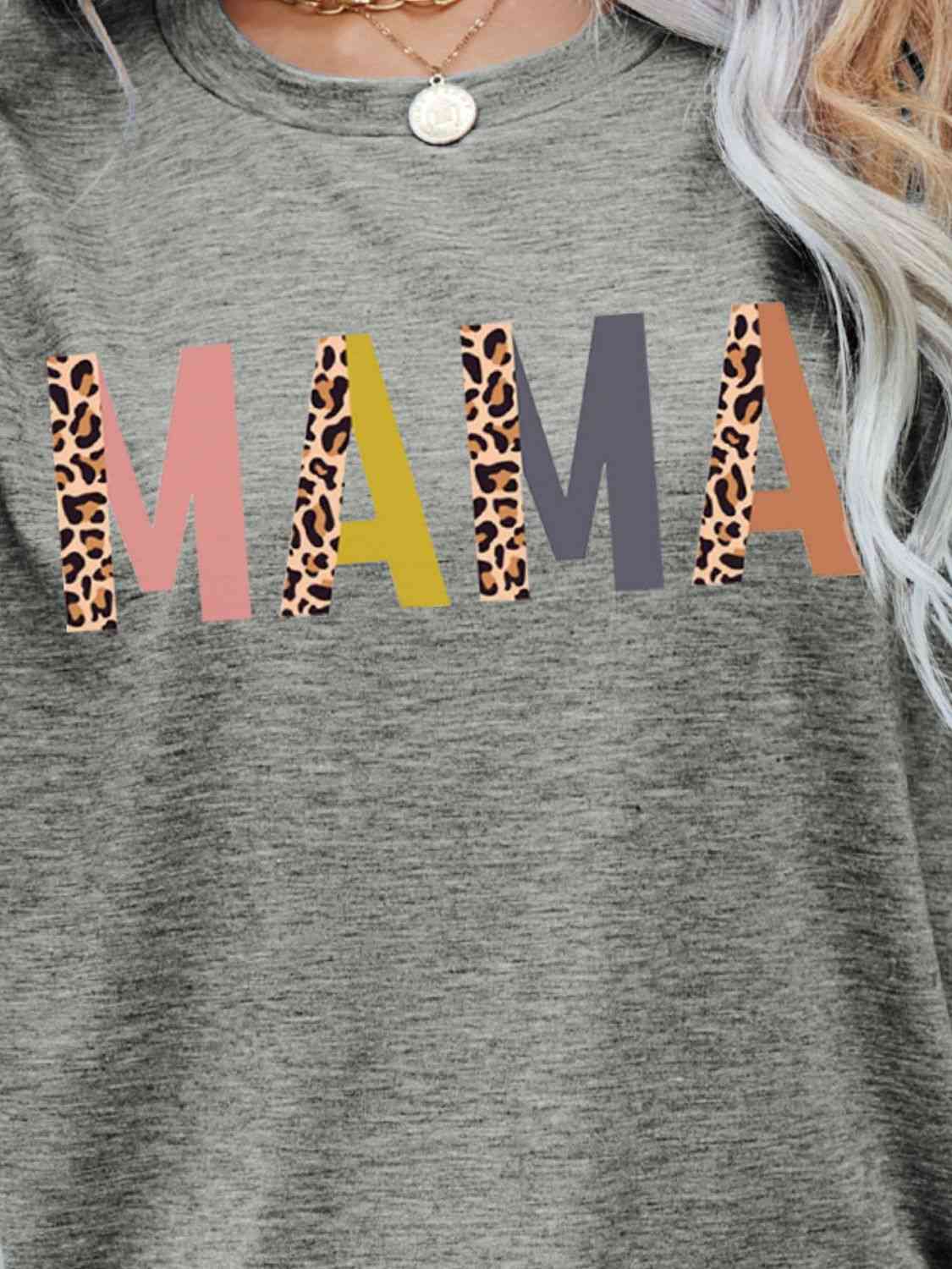 MAMA Leopard Graphic Short Sleeve Tee Women's T-Shirts - Tophatter Daily Deals