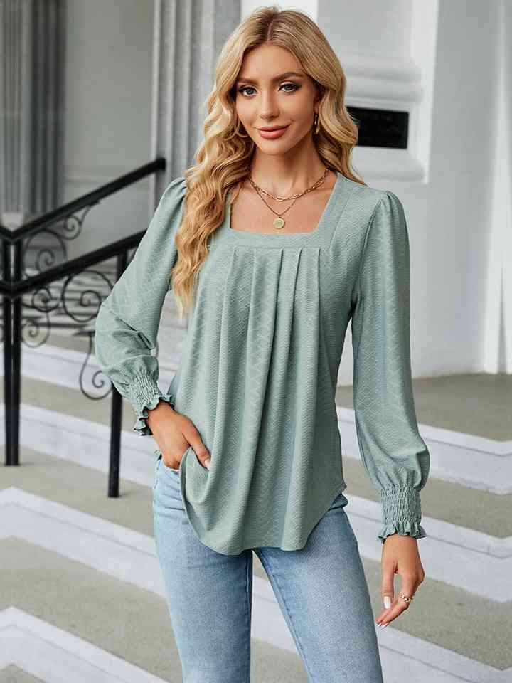 Square Neck Puff Sleeve Blouse Women's T-Shirts - Tophatter Daily Deals