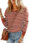 Striped Long Sleeve Round Neck Top Blouses - Tophatter Daily Deals