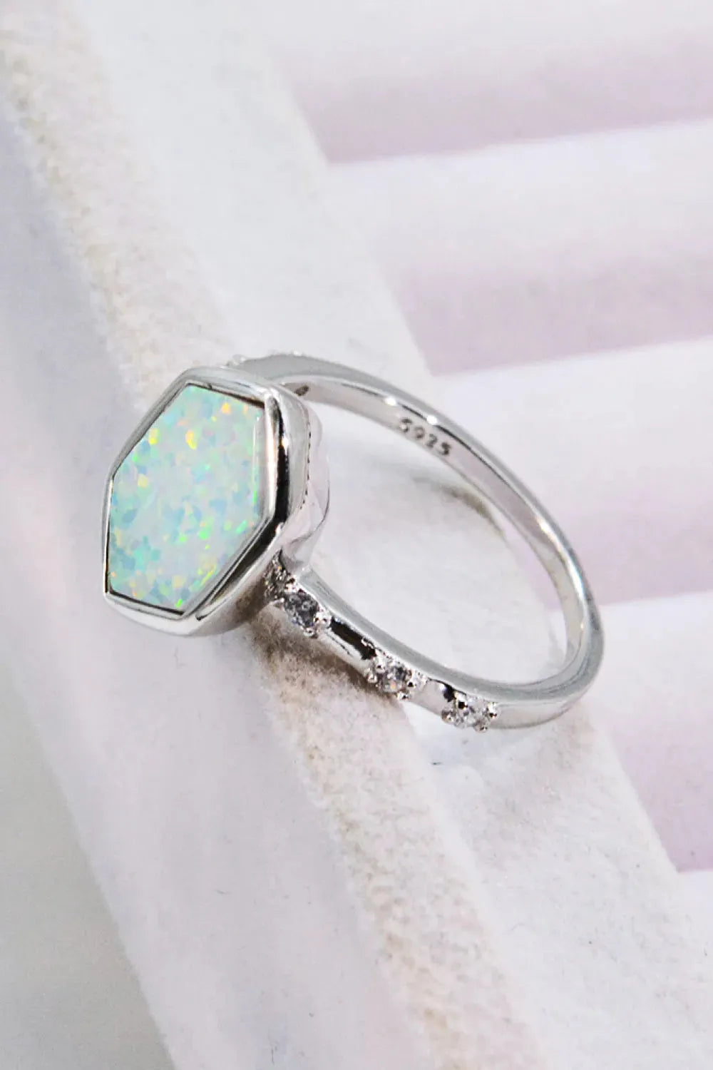 Opal Hexagon 925 Sterling Silver Ring Opal - Tophatter Daily Deals