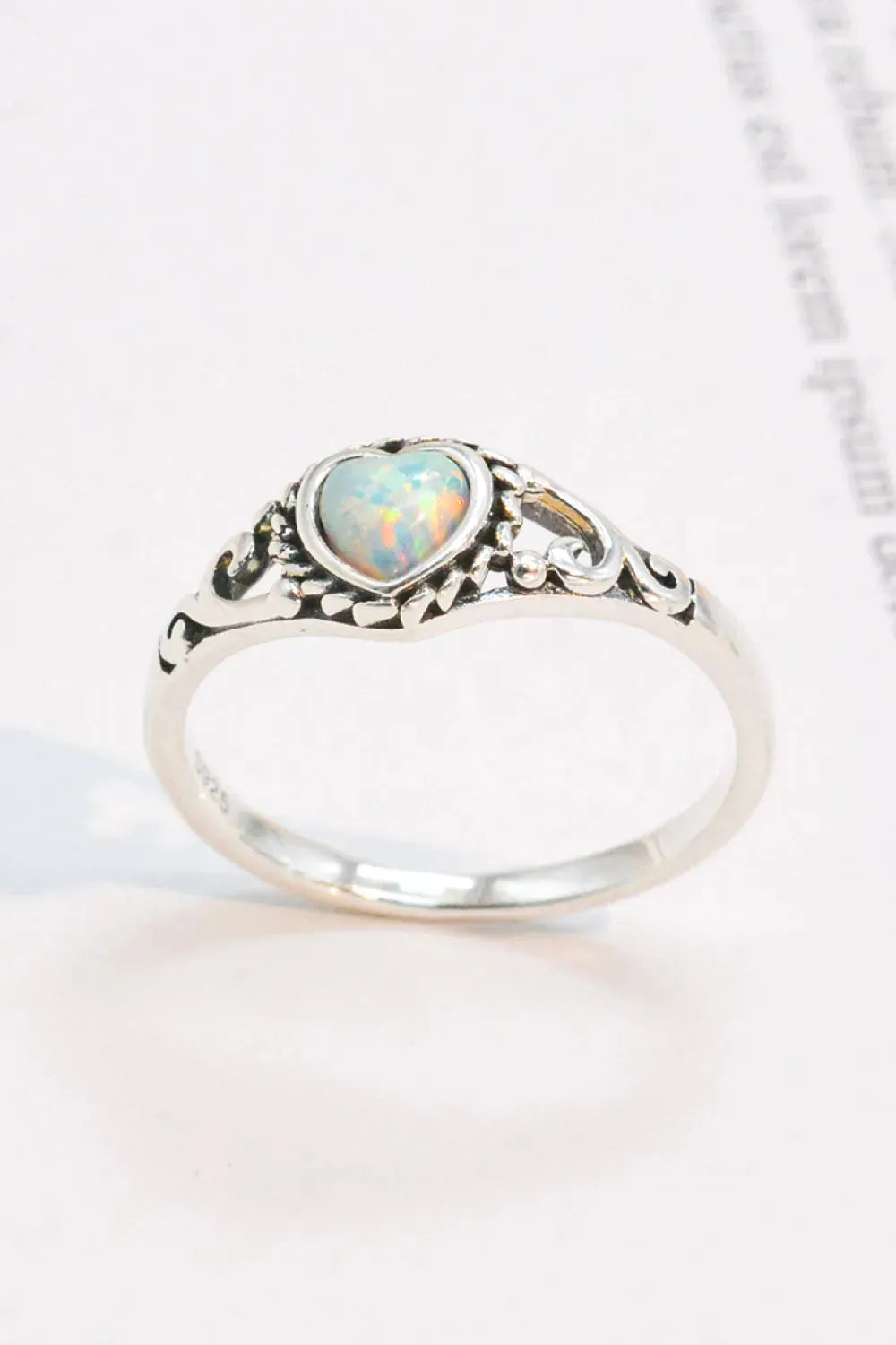 925 Sterling Silver Heart-Shape Opal Ring Opal - Tophatter Daily Deals