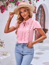 Tie Neck Frill Trim Puff Sleeve Top Blouses - Tophatter Daily Deals