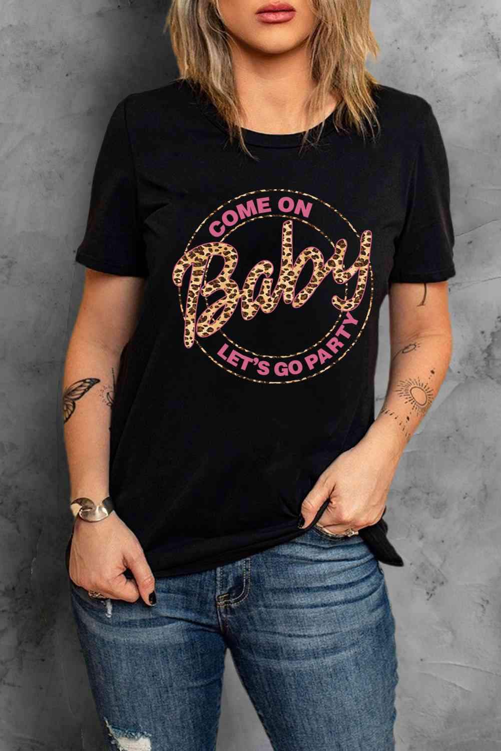 Graphic Short Sleeve Round Neck T-Shirt Women's T-Shirts - Tophatter Daily Deals