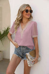 Contrast V-Neck Swiss Dot Top Blouses - Tophatter Daily Deals