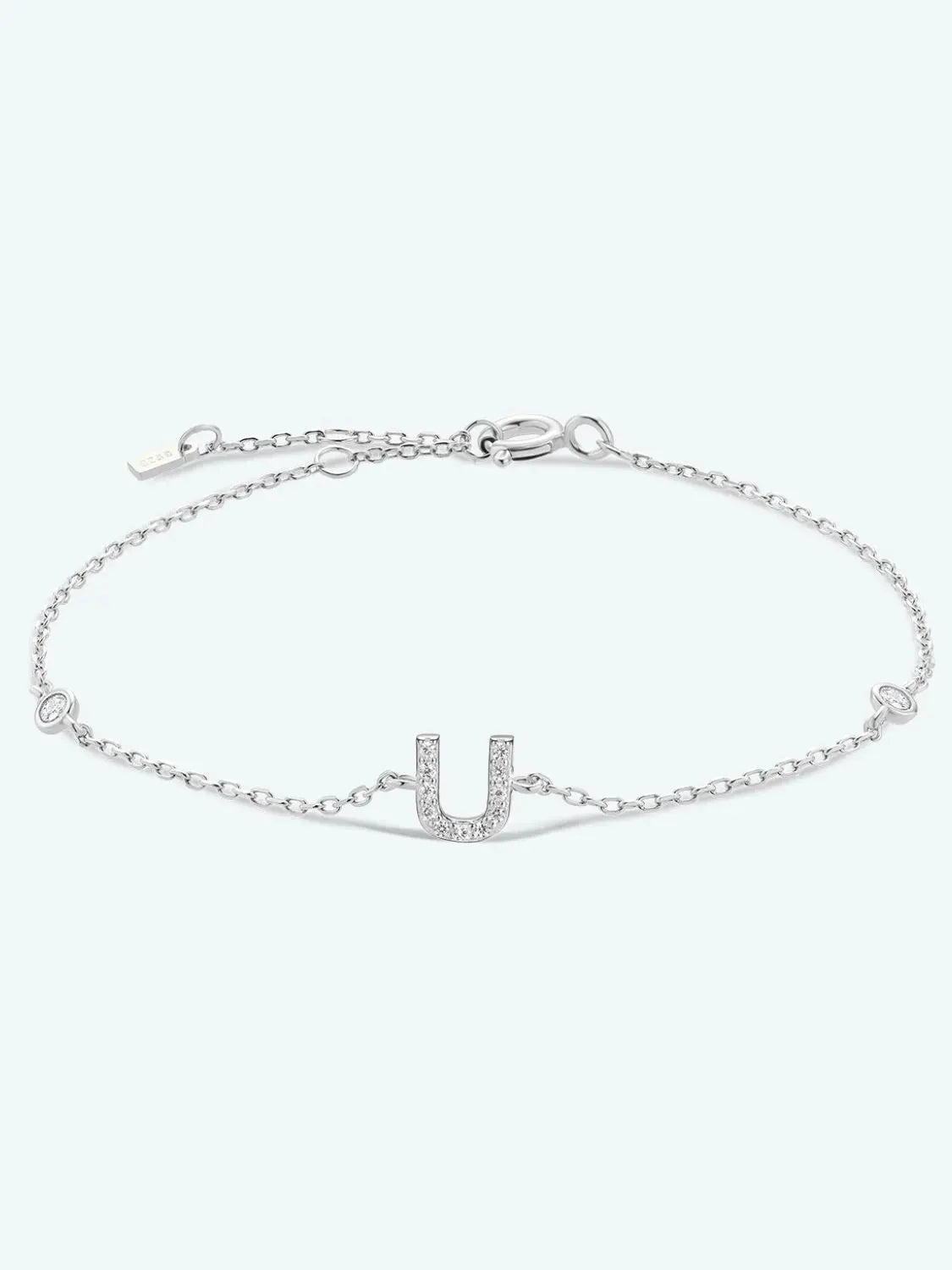 Q To U Zircon 925 Sterling Silver Bracelet U Silver One Size Bracelets - Tophatter Daily Deals