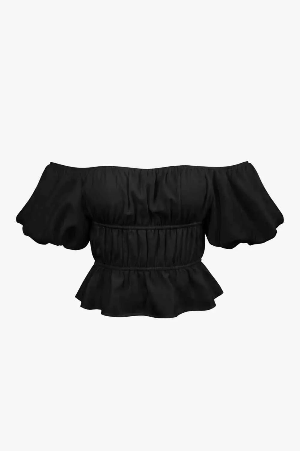 Square Neck Balloon Sleeve Cropped Blouse Blouses - Tophatter Daily Deals