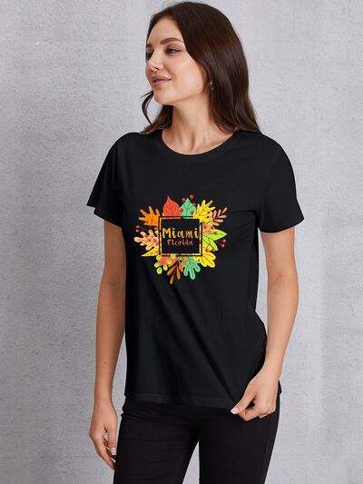 Graphic Round Neck Short Sleeve T-Shirt Black Women's T-Shirts - Tophatter Daily Deals