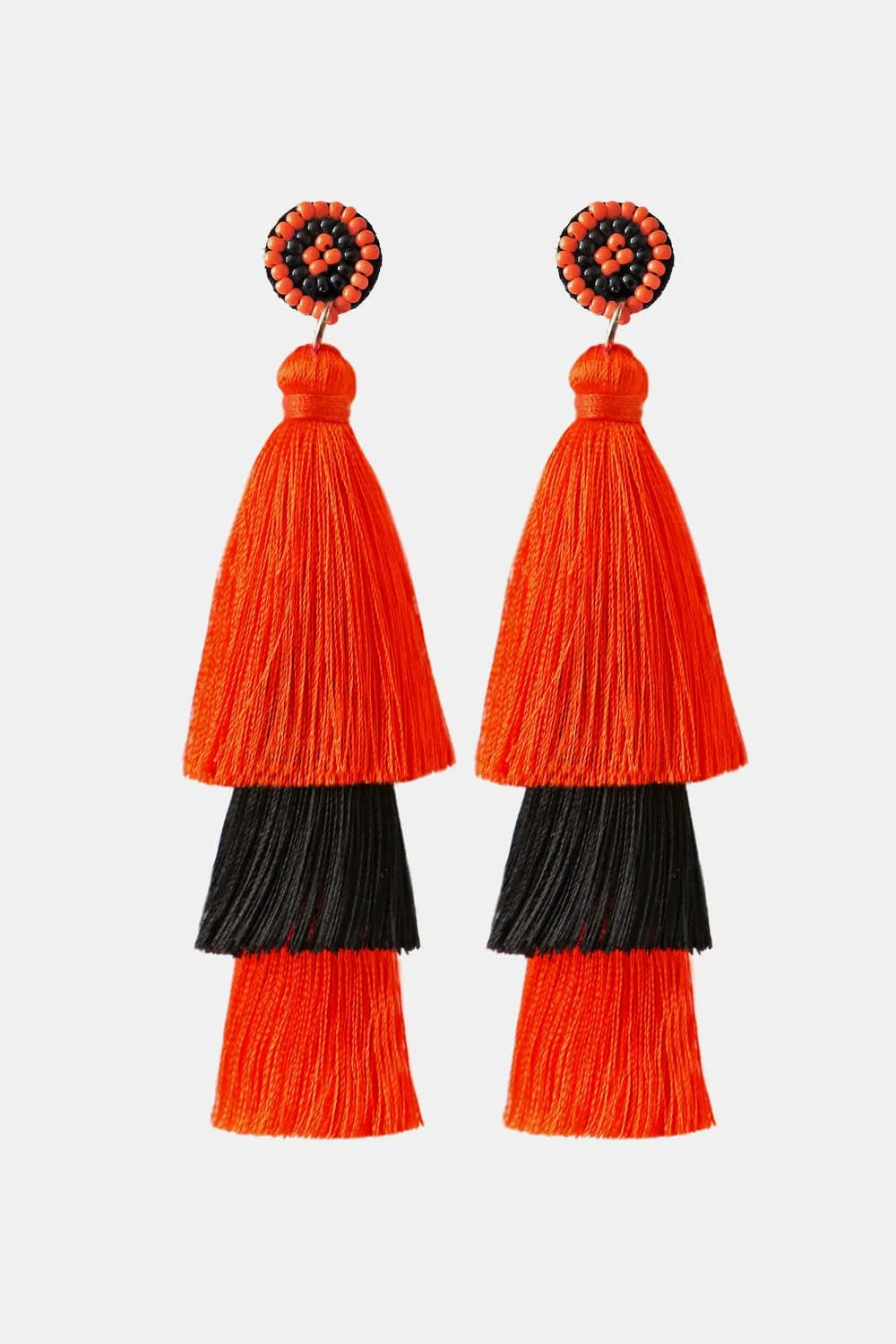 Baeds Detail Triple Layered Tassel Earring Black One Size Earrings - Tophatter Daily Deals