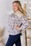 Hailey & Co Full Size Lace Detail Printed Blouse Blouses - Tophatter Daily Deals