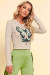 Butterfly Graphic Long Sleeve Cropped Top Women's T-Shirts - Tophatter Daily Deals