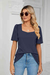 Square Neck Puff Sleeve T-Shirt Women's T-Shirts - Tophatter Daily Deals