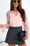 Flower Dotted Ruffled Sleeve Mesh Top Blush Pink Blouses - Tophatter Daily Deals